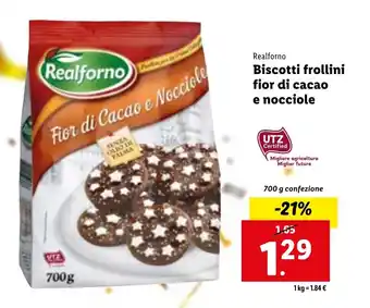 Lidl Realforno Biscotti frollini fior di cacao e nocciole 700g offerta