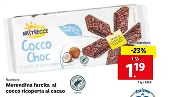 Lidl Nastrecce Merendina farcita al cocco ricoperta al cacao 350g offerta
