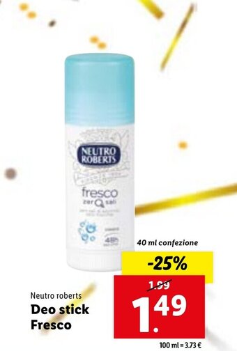Lidl Neutro Roberts Deo Stick Fresco 40 ml offerta