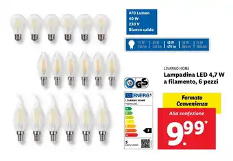 Lidl Livarno Home Lampadina LED 4,7 W a filamento, 6 pezzi offerta