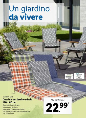 Lidl Livarno Home Cuscino per lettino sdraio 190x60 cm offerta