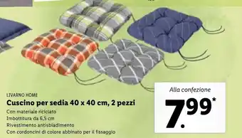 Lidl Livarno Home Cuscino per sedia 40 x 40 cm, 2 pezzi offerta