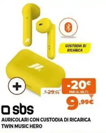 sbs Auricolari con Custodia di Ricarica Twin Music Hero