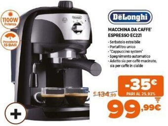 Expert DeLonghi Macchina Da Caffè Espresso EC221 offerta