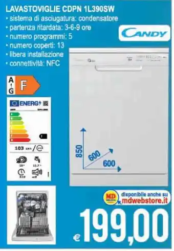 MD Discount Candy Lavastoviglie CDPN 1L390SW offerta