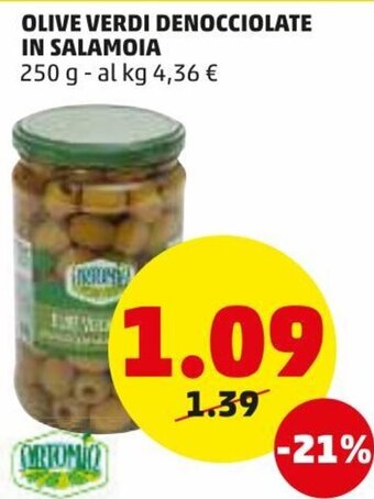 PENNY Olive Verdi Denocciolate in Salamoia 250g offerta