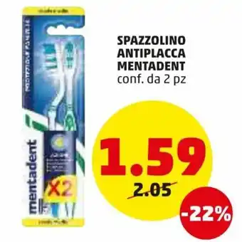 PENNY Mentadent Spazzolino Antiplacca 2pz offerta