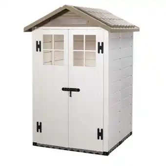 Casetta da esterno tuscany in pvc, a doghe 137x144x214 cm, pavimento con piastrelle, colore beige