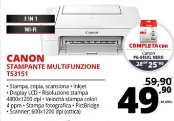 Comet Canon Stampante Multifunzione TS3151 offerta