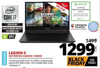Comet Lenovo Legion 5 Notebook Gaming 15IMH6 offerta
