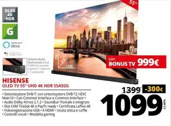 Comet Hisense OLED TV 55" UHD 4k HDR 55A92G offerta
