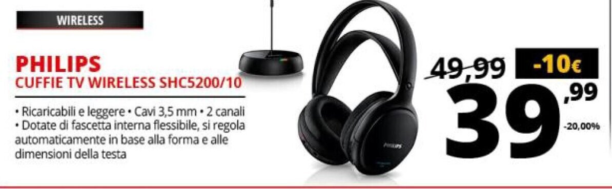 Philips Cuffia HiFi wireless SHC5200/10 | Cuffie senza fili in offerta su  Unieuro