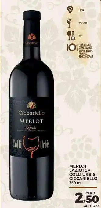 Conad Superstore Merlot Lazio IGP Colli Urbis Ciccariello 750 ml offerta