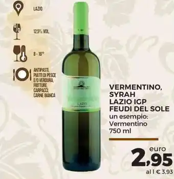 Conad Superstore Feudi Del Sole Vermentino, Syrah Lazio IGP 750 ml offerta