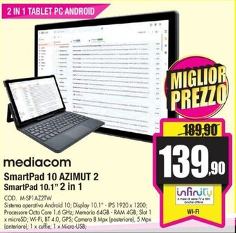 Wellcome Mediacom SmartPad 10 AZIMUT 2 SmartPad 10.1" 2 in 1 offerta