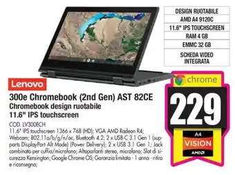 Lenovo 300e Chromebook (2nd Gen) AST 82CE Chromebook design ruotabile 11.6" IPS touchscreen