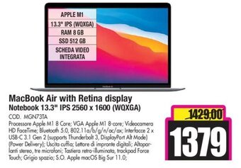 Wellcome MacBook Air with Retina display Notebook 13.3" IPS 2560 x 1600 (WQXGA) offerta
