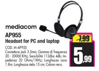 Wellcome Mediacom AP955 Headset for PC and Laptop offerta