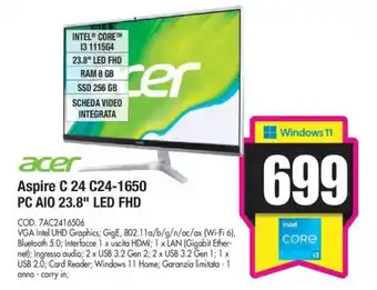 Wellcome Acer Aspire C 24 C24-1650 PC AIO 23.8" LED FHD offerta