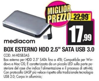 Wellcome Mediacom Box Esterno HDD 2.5" Sata USB 3.0 offerta