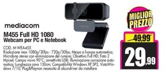 Wellcome Mediacom M455 Full HD 1080 Webcam per PC e Notebook offerta