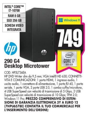 Wellcome HP 290 G4 Desktop Microtower offerta