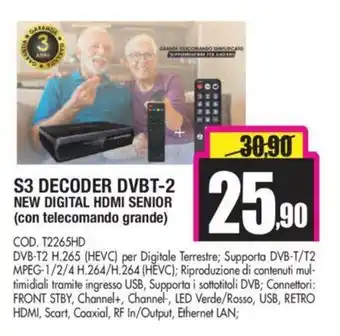 Wellcome S3 Decoder DVBT-2 New Digital HDMI Senior (con telecomando grande) offerta