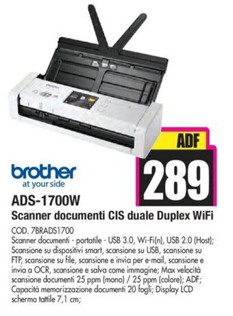 Brother ADS-1700W Scanner documenti CIS duale Duplex Wifi