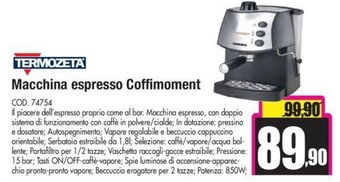 Wellcome Termozeta Macchina espresso Coffimoment offerta