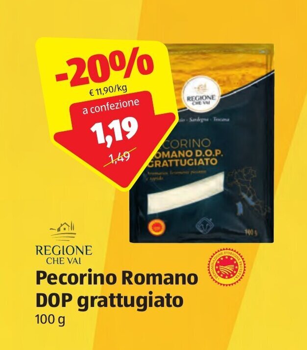 Pecorino Romano DOP grattugiato 100g offerta di ALDI