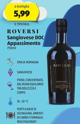 ALDI Roversi Sangiovese DOC Appassimento 750 ml offerta