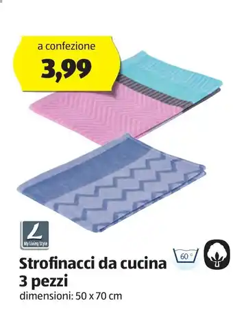 ALDI My Living Style Strofinacci da cucina 3 pezzi 50x70 cm offerta