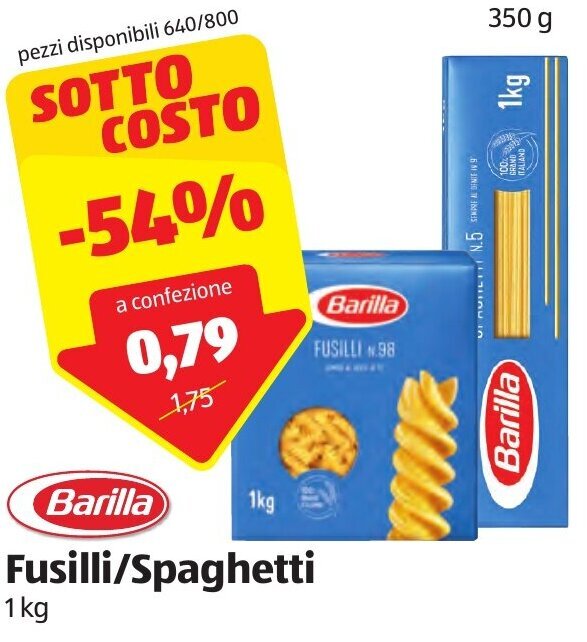 Barilla Fusilli/Spaghetti 1kg offerta di ALDI