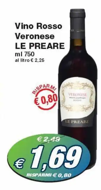 Prix Quality Le Preare Vino Rosso Veronese 750 ml offerta
