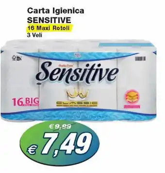 Prix Quality Sensitive Carta Igienica 16 maxi rotoli offerta