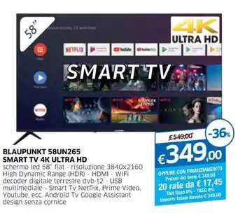 IperFamila Blaupunkt 58UN265 Smart TV 4K Ultra HD offerta