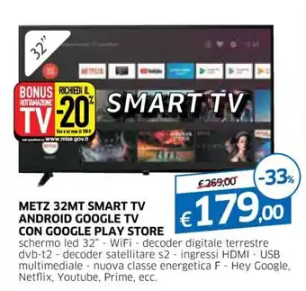 IperFamila Metz 32MT Smart TV Android Google TV con Google Play Store offerta
