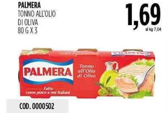 Carico Cash & Carry Palmera Tonno All'Olio di Oliva 80 g x 3 offerta