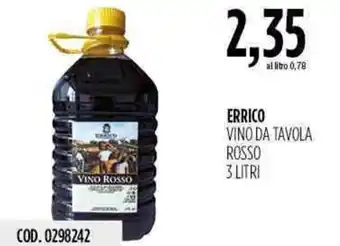 Carico Cash & Carry Errico Vino da Tavola Rosso 3 litri offerta