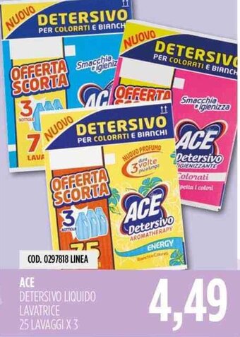 Carico Cash & Carry Ace Detersivo Liquido Lavatrice 25 Lavaggi x 3 offerta