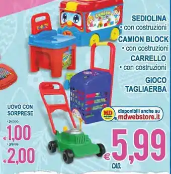 MD Discount Sediolina/Camion Block/Carrello/Gioco Tagliaerba offerta