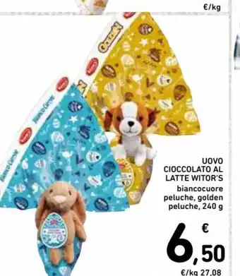 Spazio Conad Uovo Cioccolato Al Latte Witor's biancocuore peluche, golden peluche, 240g offerta