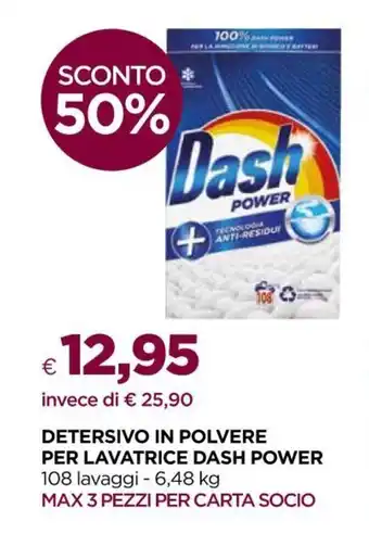 Unicoop Dash Power Detersivo in Polvere per Lavatrice 108 lavaggi - 6,48 kg offerta