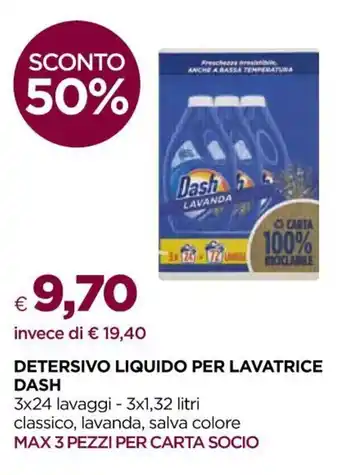 Unicoop Dash Detersivo Liquido per Lavatrice 3x24 lavaggi - 3x1,32 litri offerta