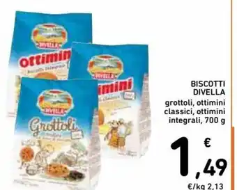 Spazio Conad Biscotti Divella grottoli, ottimini classici, ottimini integrali, 700g offerta
