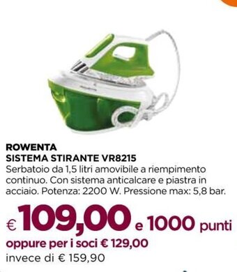 Unicoop Rowenta Sistema Stirante VR8215 offerta