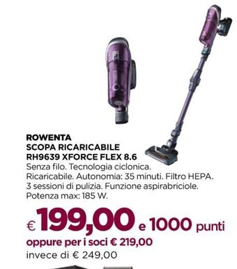 Unicoop Rowenta Scopa Ricaricabile RH9639 Xforce Flex 8.6 offerta