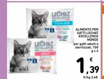 Spazio Conad Alimento Per Gatti Lechat Excellence Monge per gatti adulti o sterilizzati, 100 g x 4 offerta