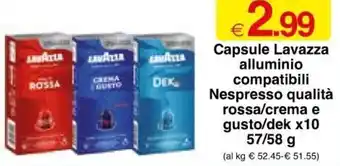 Sì con te Lavazza Capsule alluminio compatibili Nespresso qualità rossa/crema e gusto/dek x 10 57/58 g offerta