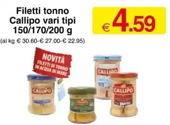 Sì con te Callipo Filetti tonno vari tipi 150/170/200 g offerta